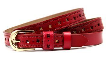 Пояс женский кожаный красный узкий JKK085 фото